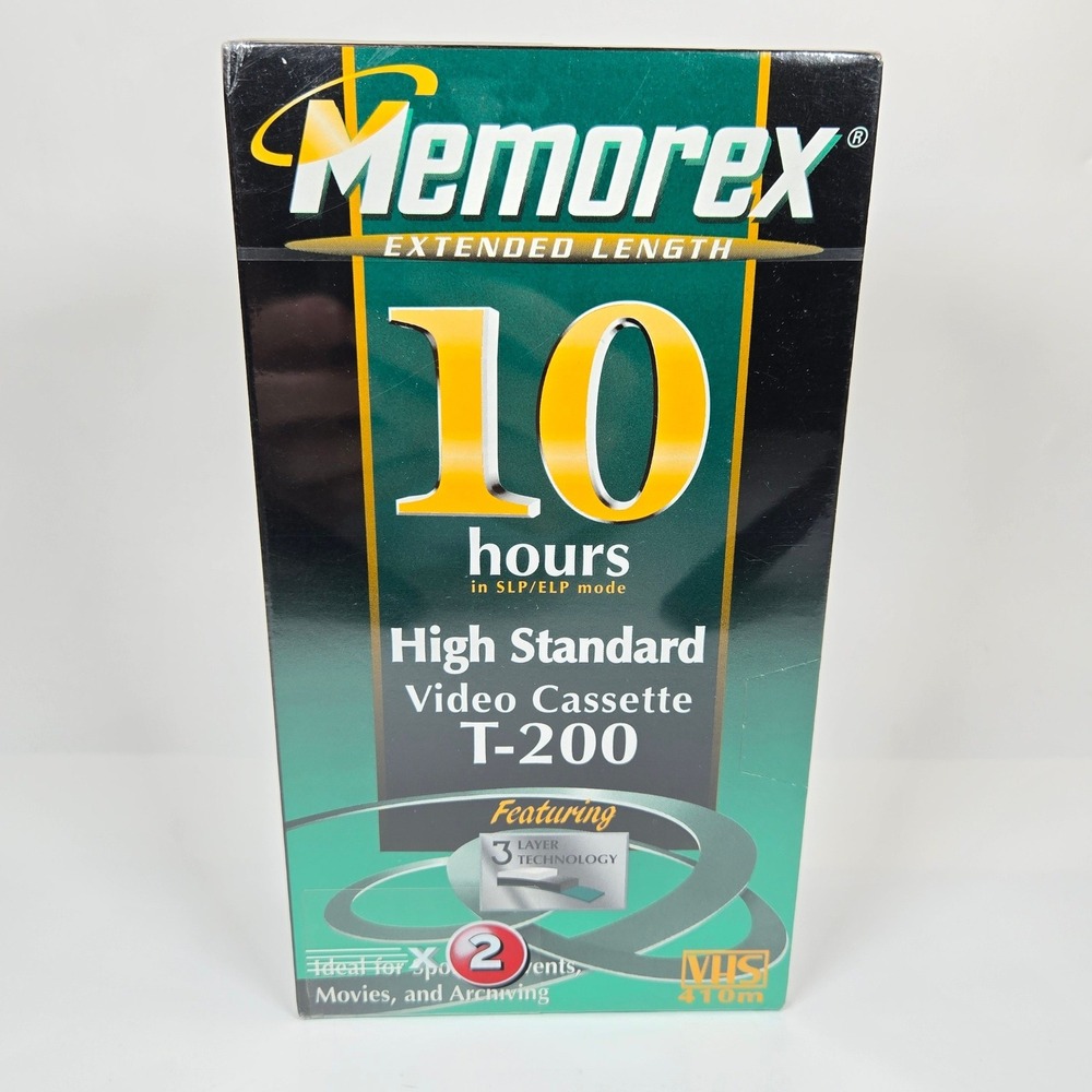 Memorex T-200 HS VHS Video Cassette Tape 10 Hour Extended Length 2 Pack Sealed